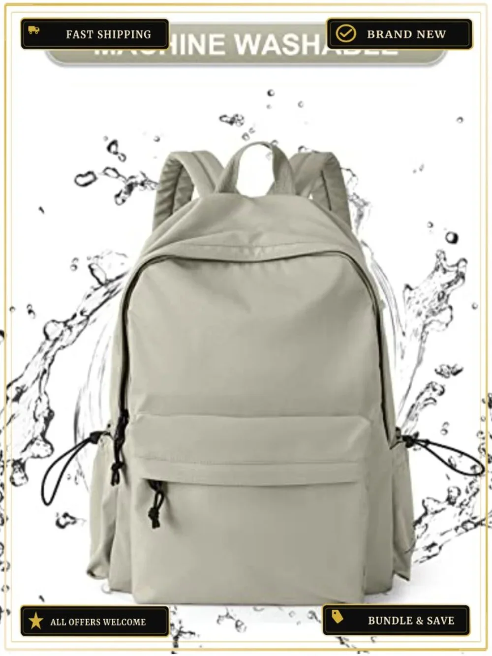 Water Resistant Nylon Backpack with Laptop Compartment for School Travel - 24L